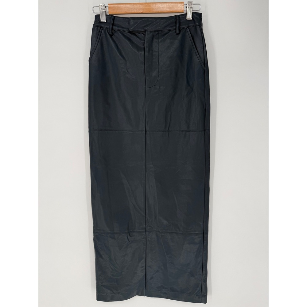 SUR HALO VEGAN LEATHER MIDI SKIRT DARK BLUE NWT SMALL SLEEK CLASSY MSRP $230